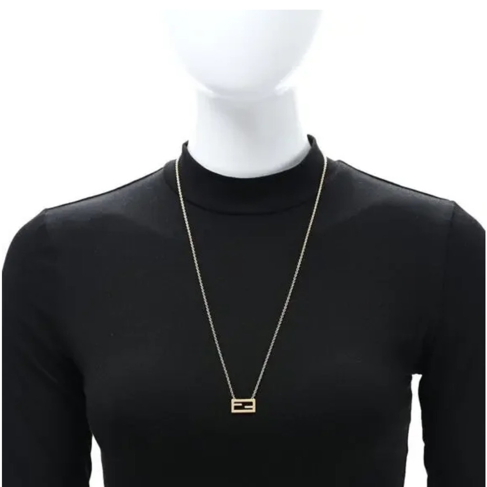 FENDI NIB BAGUETTE FF LOGO GOLD TONE PENDANT NECKLACE NEW IN BOX